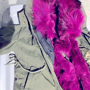 Winter Parka with pinkish purple rabbit fur